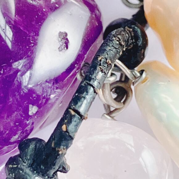 VTG Pendant Necklace 17" Gemstone Amethyst Rose Quartz Freshwater Pearl Cluster - Picture 9 of 14